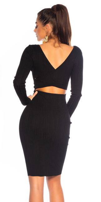 Knit Dress with Twist Back Cut-Out Black